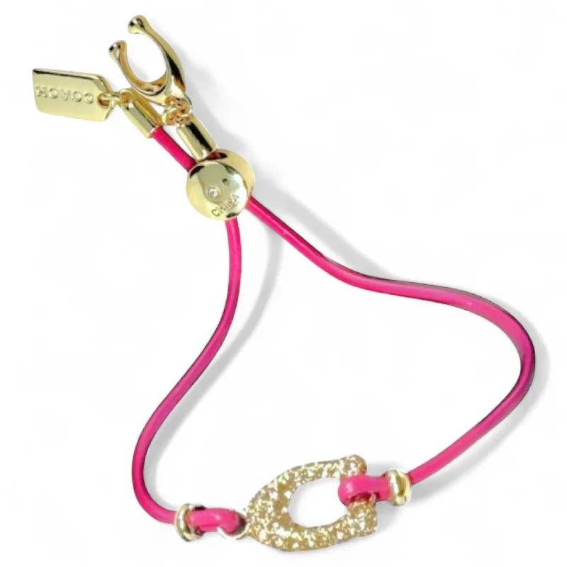 Signature Pavé C Leather Slider Bracelet Designer By Coach In Pink/Gold