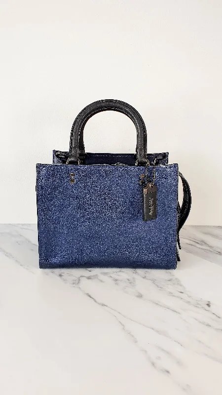 Coach 1941 Rogue 25 in Metallic Dark Blue & Black With Snakeskin Detail Colorblock - Satchel Handbag