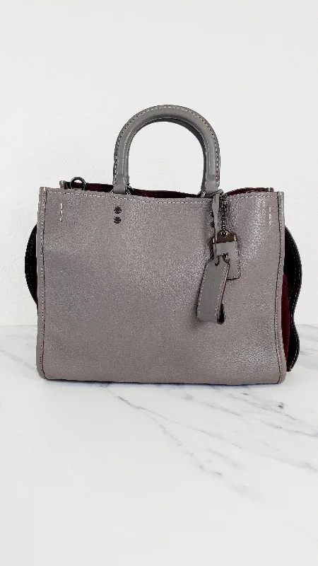 Coach 1941 Rogue 31 in Heather Grey Pebbled Leather with Oxblood Suede Sides Colorblock - Satchel Handbag - Coach 23755