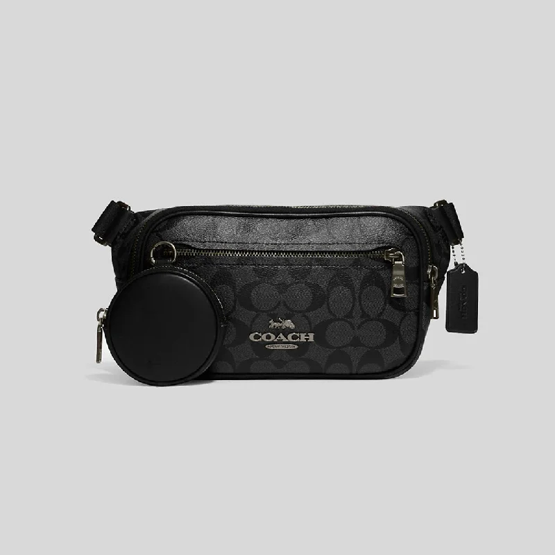 Coach Elias Belt Bag In Signature Canvas Charcoal CJ506