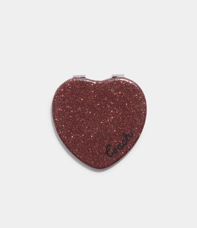 Coach Glitter Heart Compact In Wine Multi