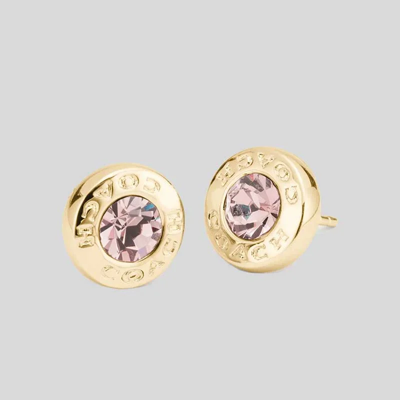 COACH Open Circle Stone Stud Earrings Gold F54516