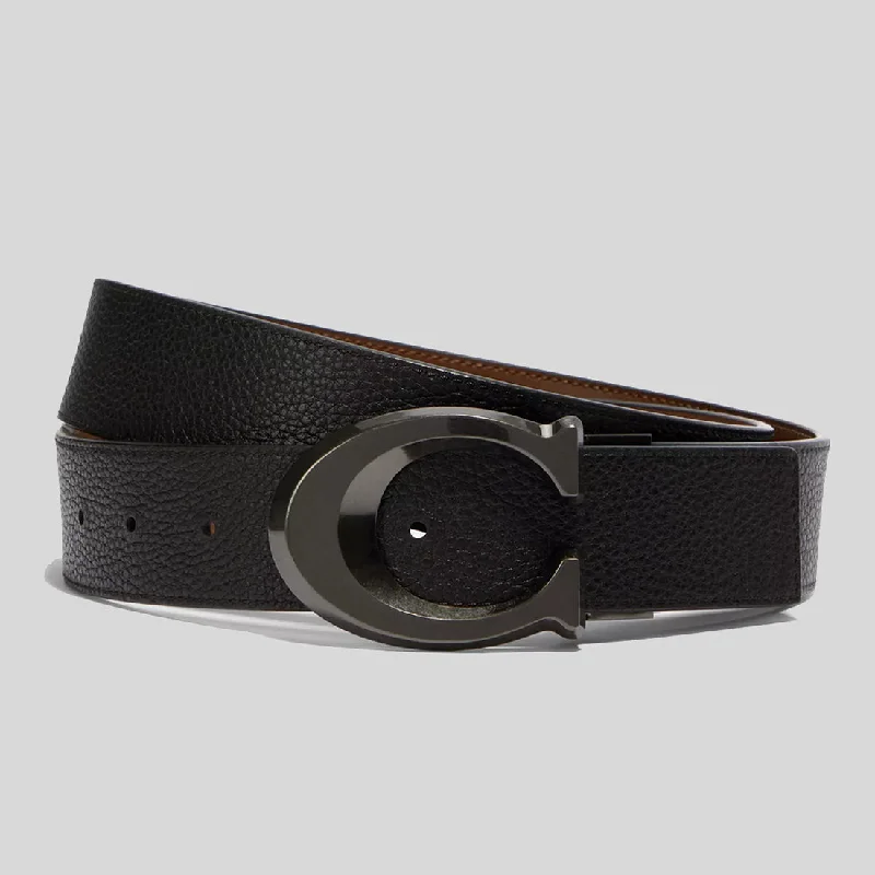 COACH Signature Buckle Cut To Size Reversible Belt, 38 Mm Black/Dark Saddle CQ013