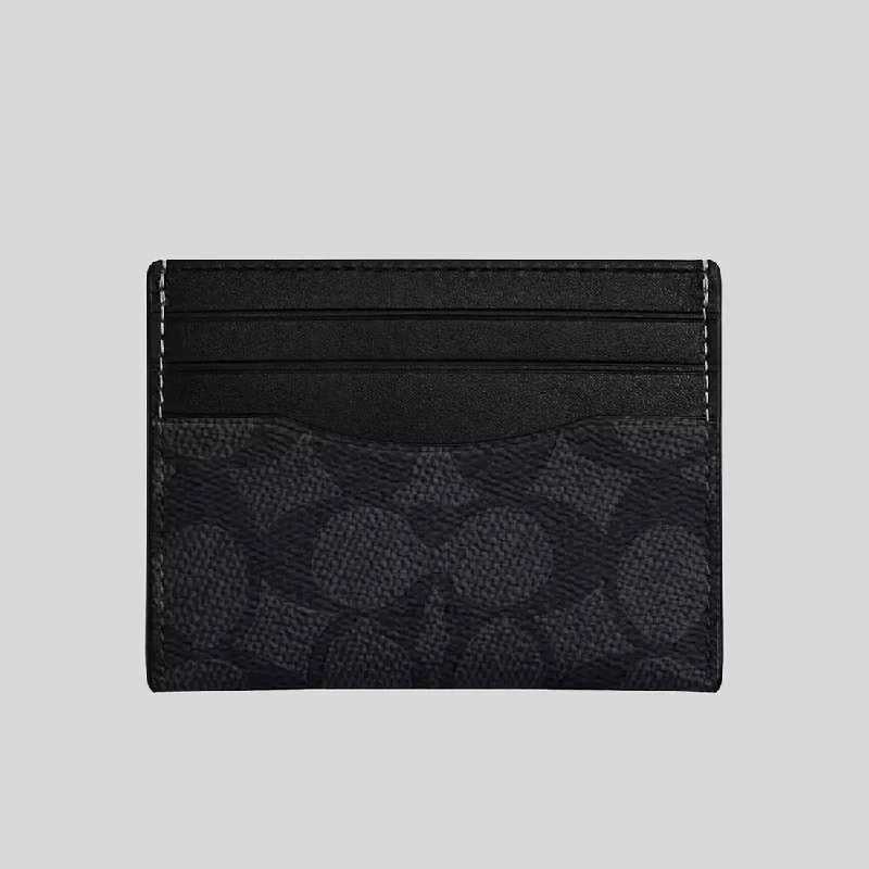 COACH Slim Id Card Case In Signature Canvas Charcoal/Black CW366