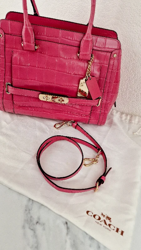 Coach Swagger Frame Bag in Pink Croc Embossed Leather - Handbag Crossbody Bag - Coach 37998