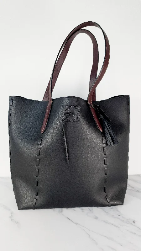 Coach Tote 34 in Black and Brown Leather with Whipstitch & Tassle Detail - Bag Handbag Coach 37084