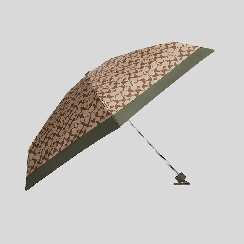 COACH UV Protection Signature Mini Umbrella Khaki Military Green C4322