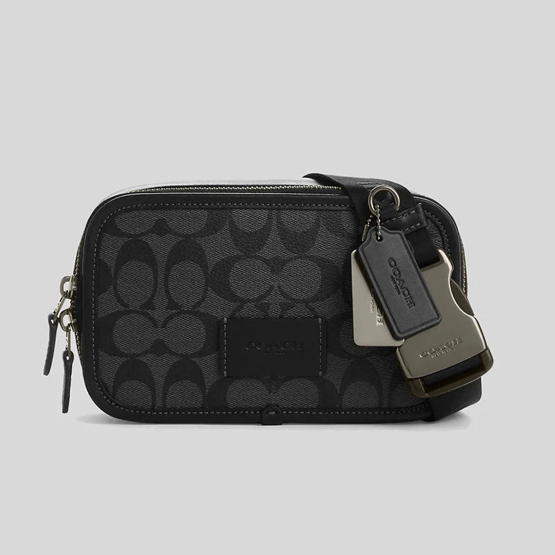 COACH Wyatt Belt Bag In Signature Canvas Charcoal/Black CM106