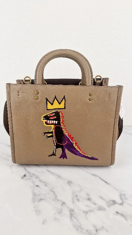 Coach x Jean-Michel Basquiat Rogue 25 Pez Dispenser Dinosaur Bag in Elm Leather & Suede - Handbag Crosbody Shoulder Bag in Taupe Beechwood Coach 6889