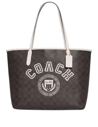 Coach City Tote In Signature Canvas With Varsity Motif