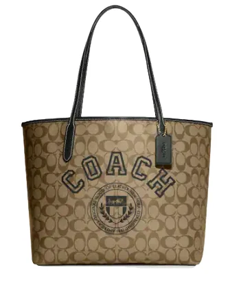 Coach City Tote In Signature Canvas With Varsity Motif