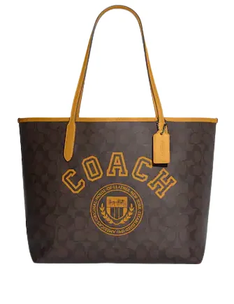 Coach City Tote In Signature Canvas With Varsity Motif