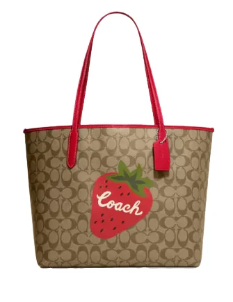 Coach City Tote In Signature Canvas With Wild Strawberry