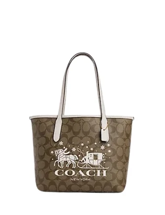 Coach Mini City Tote In Signature Canvas With Horse And Sleigh